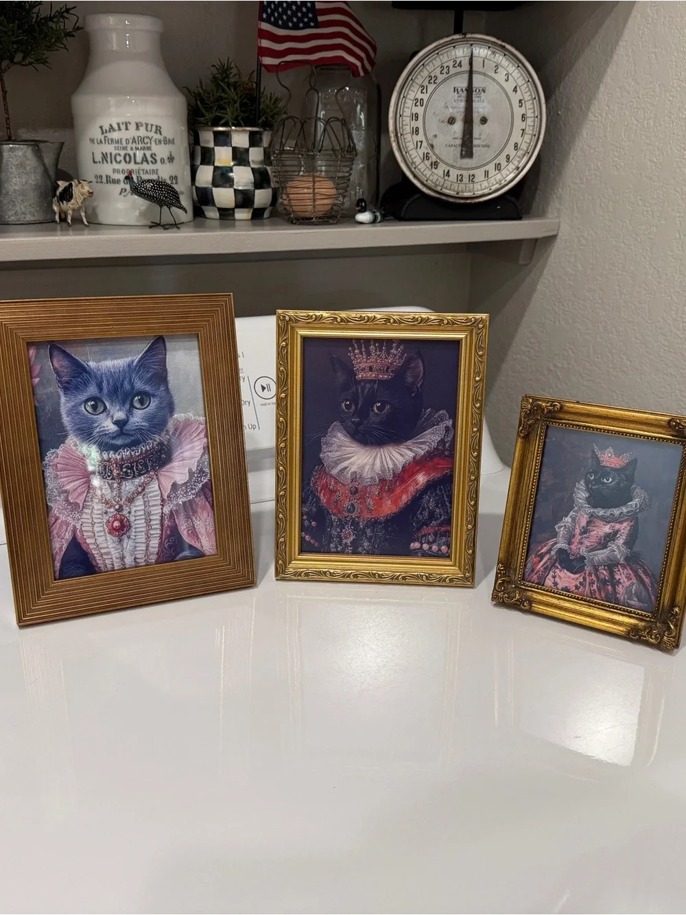 Vintage Set of 3 Gold Ornate Cat Portrait Frames